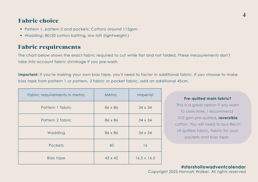 Star Hollows Advent Calendar Sewing Pattern
