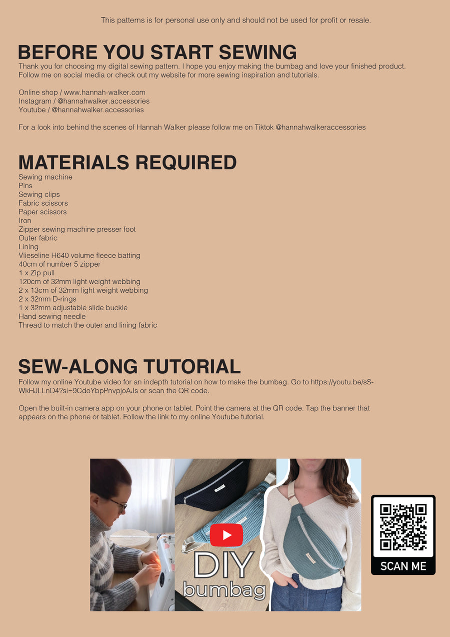 Small and Large Digital Bumbag Sewing Pattern Bundle